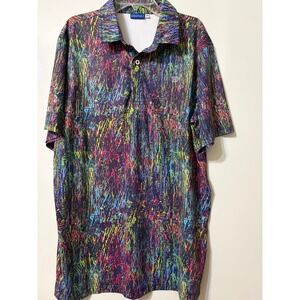 Hreski Mens Golf Polo Shirt Medium Neon Paint Splatter Abstract Multi-Color Logo
